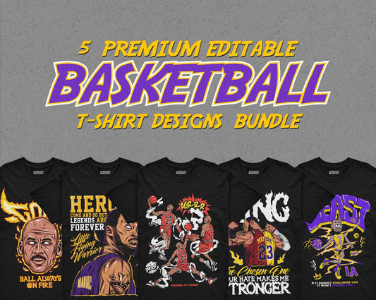 5 Premium Basketball T-shirt Designs Bundle
