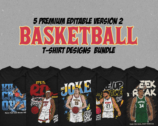 5 Premium Basketball V2 T-shirt Designs Bundle