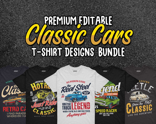 Classic Cars T-shirt Design Bundle