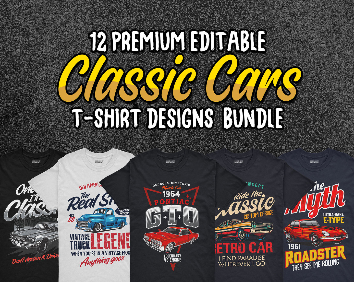 Classic Cars T-shirt Design Bundle