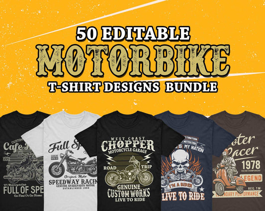 50 Editable Motorbike T-Shirt Designs Bundle