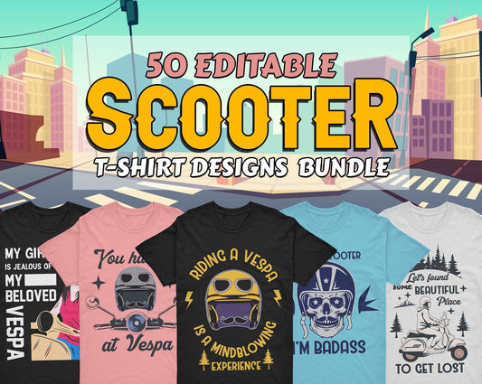 50 Editable Scooter T-shirt Designs Bundle